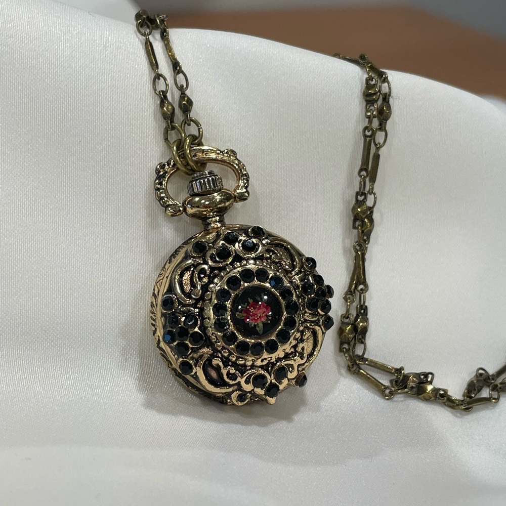 Michal Negrin Clock Necklace with Black and Red Details